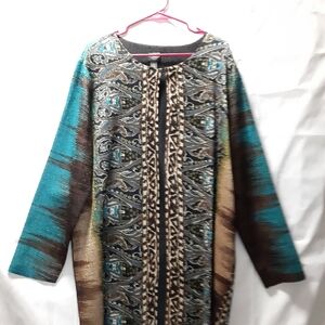 Chico's Colorful Patterned Long Sleeve Cardigan with intricate pattern.